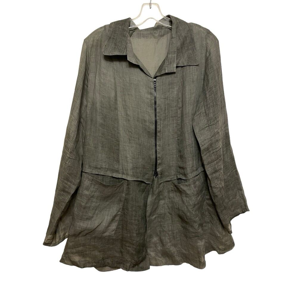 Babette SF Sheer Zip Up Jacket Women Size Small Olive Green Woven Topper Boho